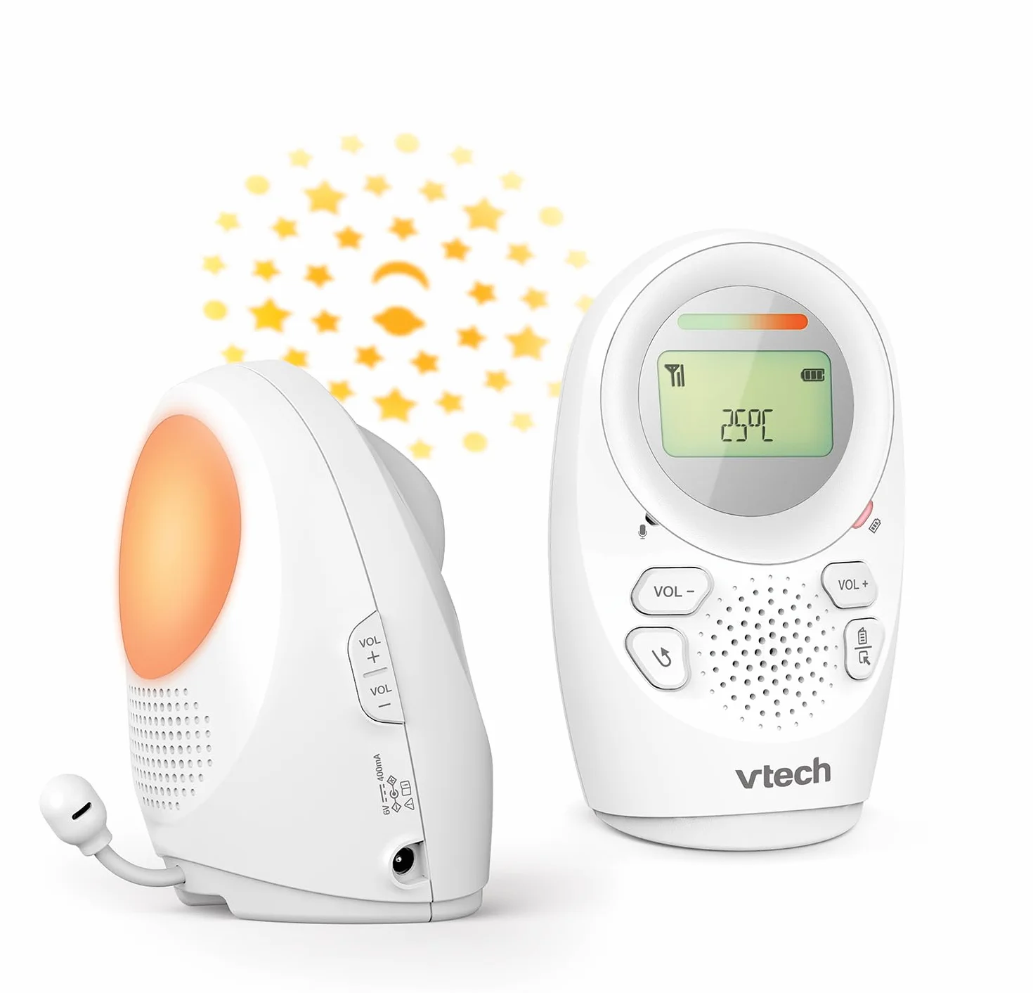 Vtech DM1212 Digitales Audio-Babyphon – DECT-Technologie, Gegensprechfunktion, Geräuschpegelanzeige, Temperatursensor, Sternenhimmel-Nachtlicht u. v. m. – Mit Eltern- und Babyeinheit