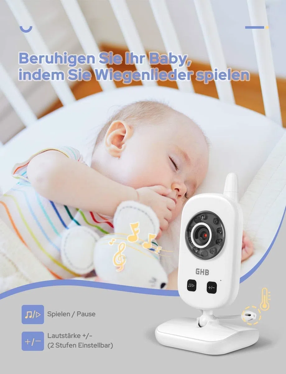 GHB Babyphone mit Kamera Baby Monitor mit ECO Modus Gegensprechen Gegensprechen Lange Akkulaufzeit Nachtsicht usw.