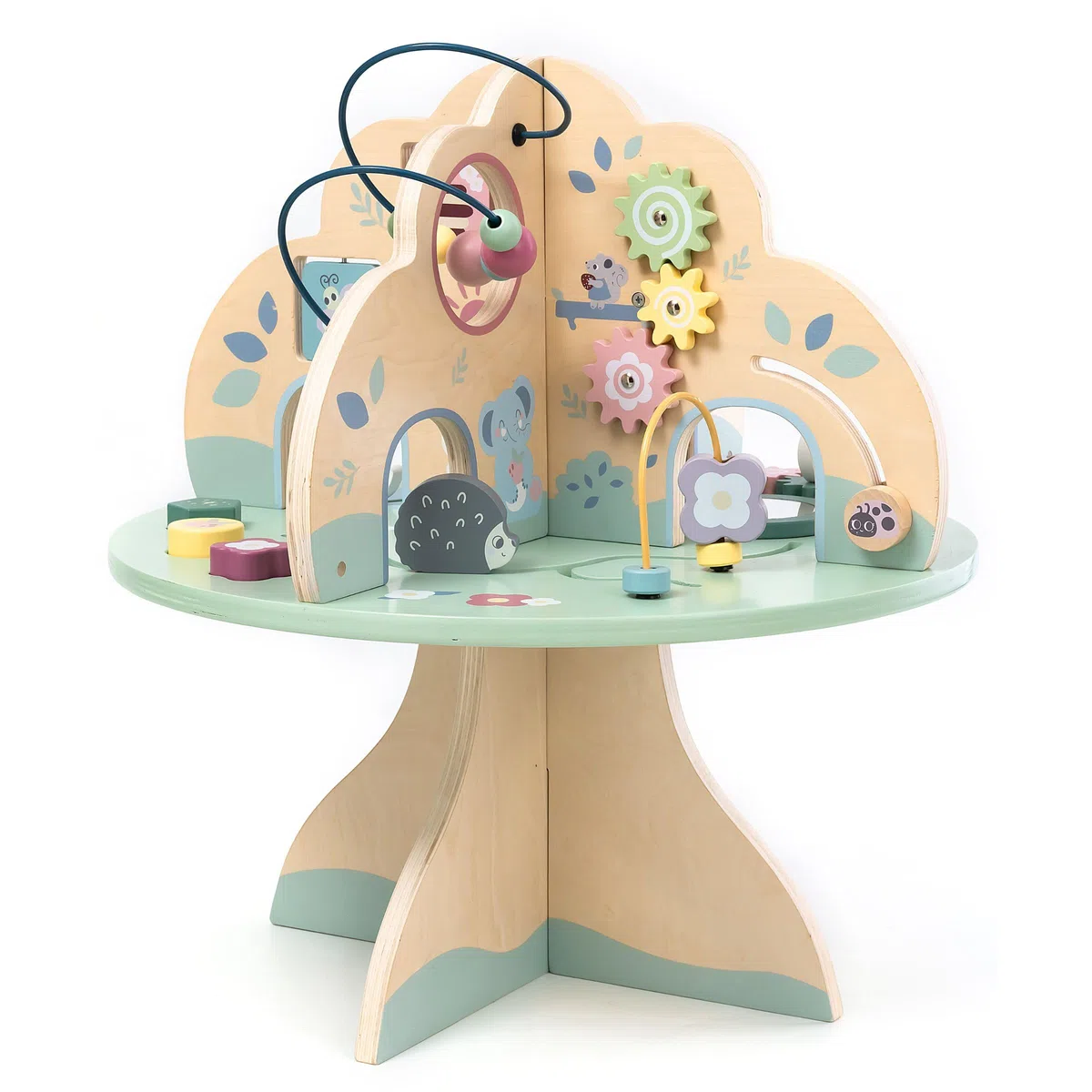 mamabrum Aktivitätstisch Holz für Baby Spielzeug 1 Jahr – Spieltisch für Motorikschleife, Abakus & Lernuhr – Montessori Lernspielzeug aus der Schleife Motorik