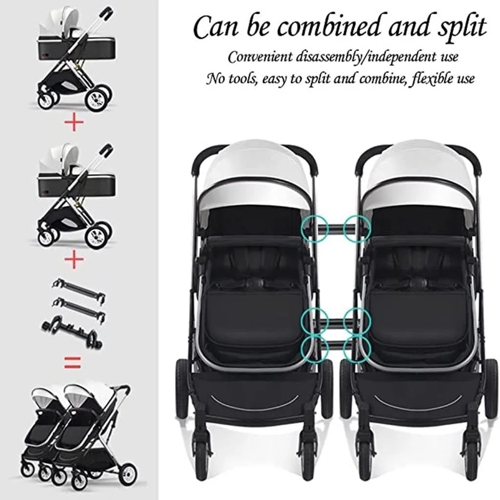 Side by Side Zwillings-Doppelkinderwagen, faltbar, abnehmbar, mit verstellbarer Rückenlehne