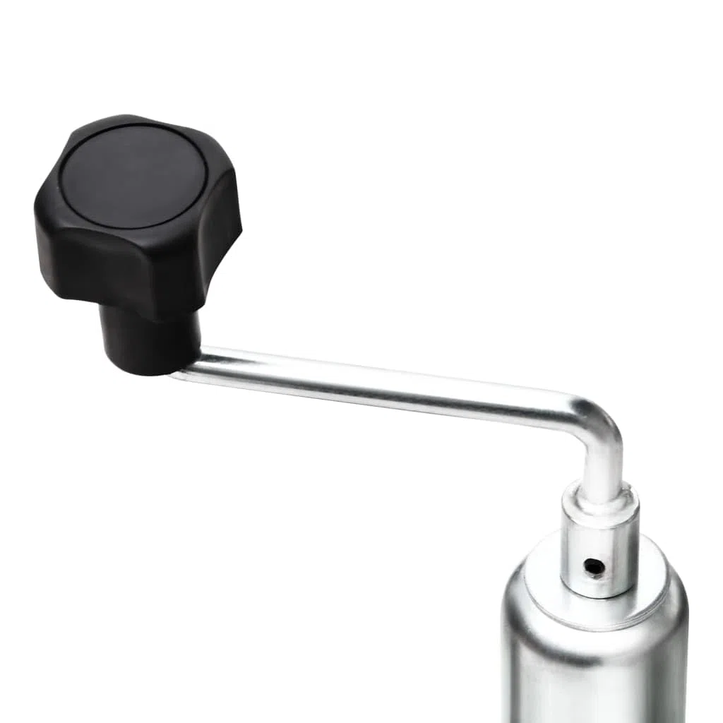 Stützrad für Anhänger 48 mm aus verzinktem Stahl, höhenverstellbar von 59 bis 83 cm, mit Vollgummirad zur einfachen Bewegung des Anhängers und Montageanleitung.