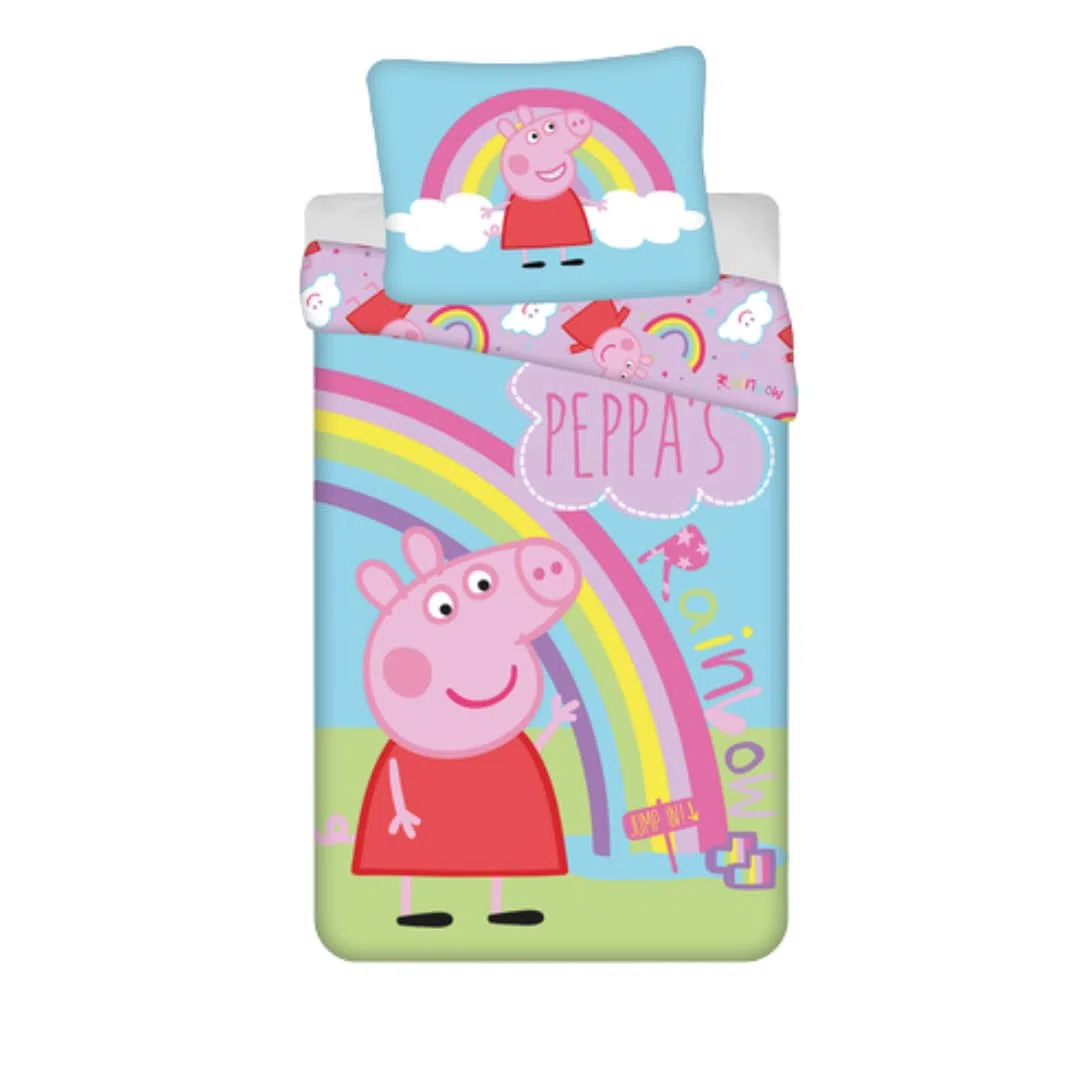 My sweety pop Baby-Bettwäsche Peppa Pig – 2-teilig – Kinder – Bettbezug – wendbar – 140 x 200 cm – Kissenbezug – 70 x 90 cm Bettwäsche – 100 % Baumwolle