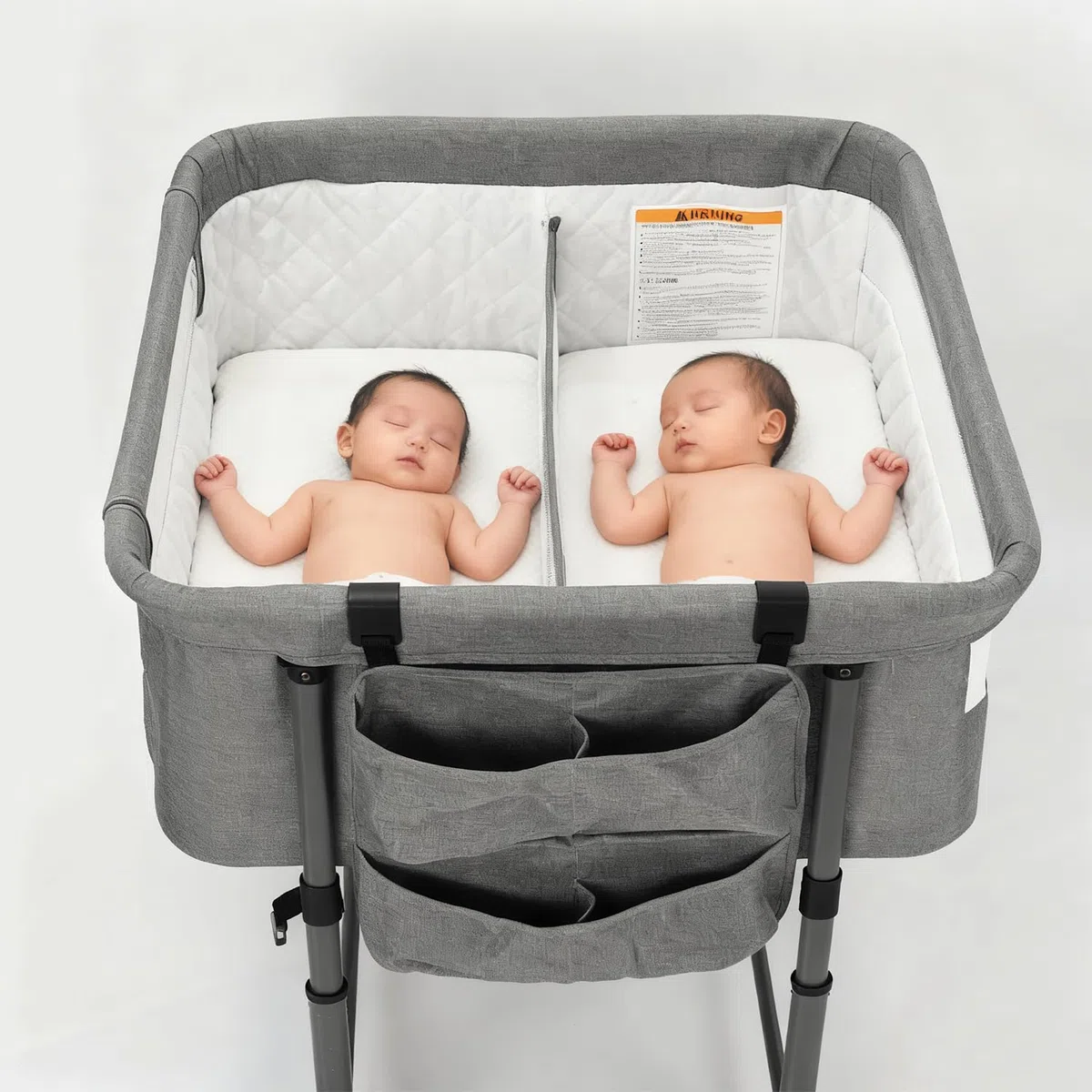 MTWML Zwillingswiege für 2 Babys – tragbare Doppelwiege mit Tragebeutel, austauschbaren Matratzenbezügen, Verstellbarer Höhe & Sicherheitsgurten. Zwillinge 0–6 Monate Grau (Deep Grey)
