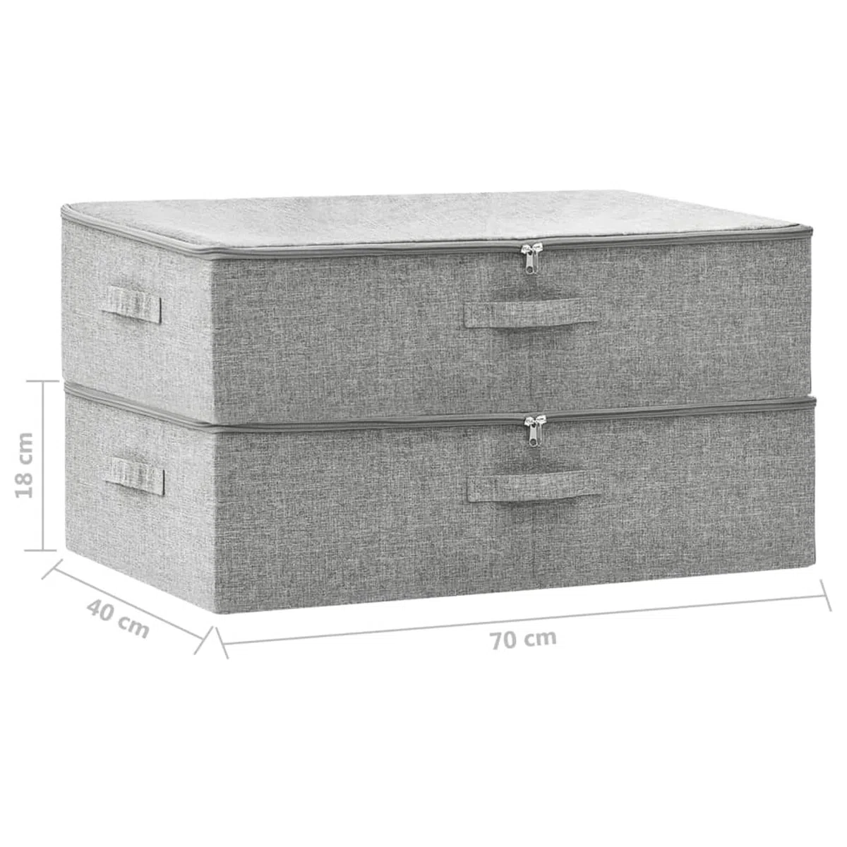 Tidyard 2 STK. Faltbare Aufbewahrungstasche, Dekoboxen mit Reißverschluss, Aufbewahrungskörbe, Spielzeug-Organizer, Stoff Grau 70x40x18 cm