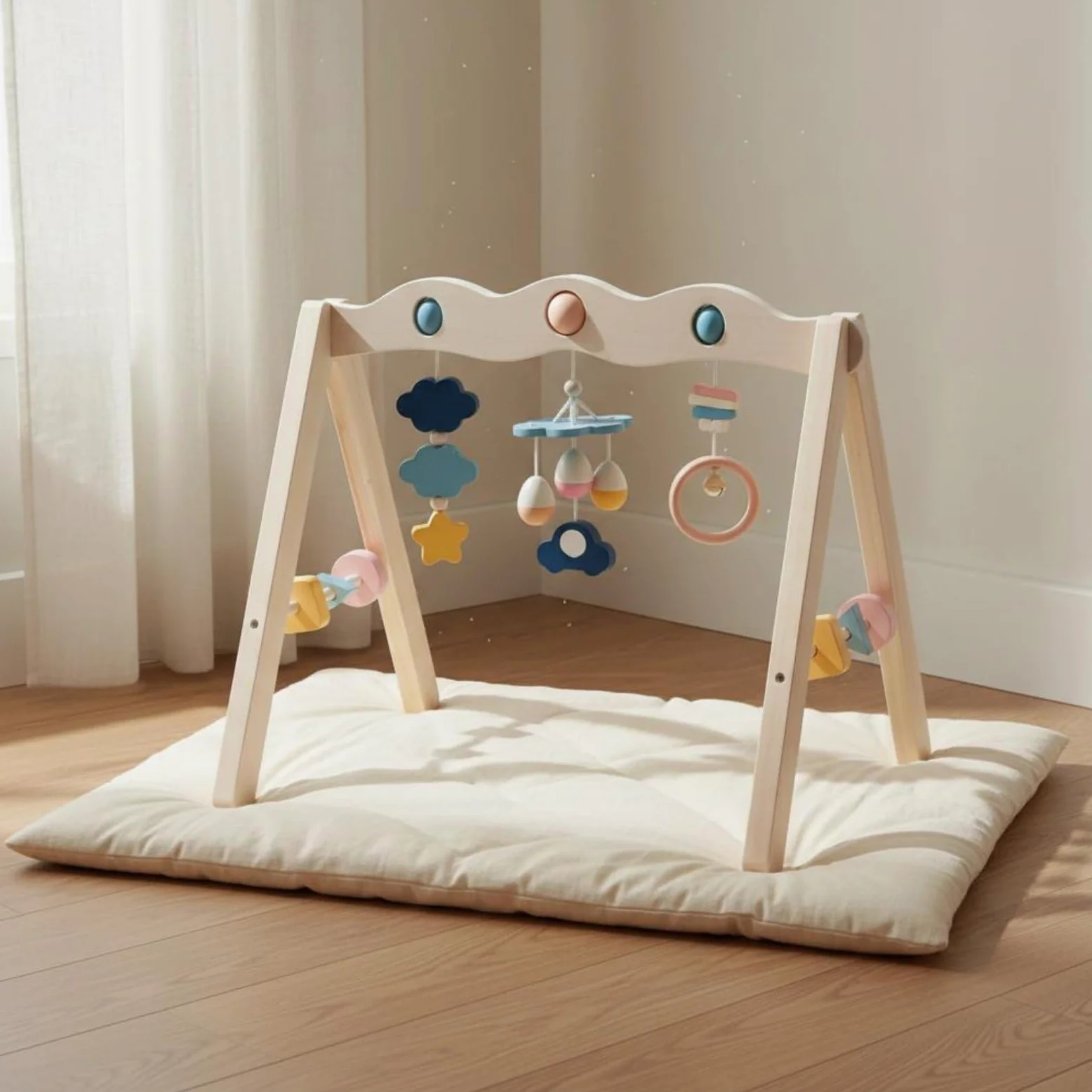 predolo Kinder Fitnessständer Holz Babyspielbogen Spieltrapez Aktivitätsbogen Motorikrahmen aus Buche Unterstützt Frühe Sinnesreize Und Greifübungen für Säuglinge Zuhause Kinderzimmer
