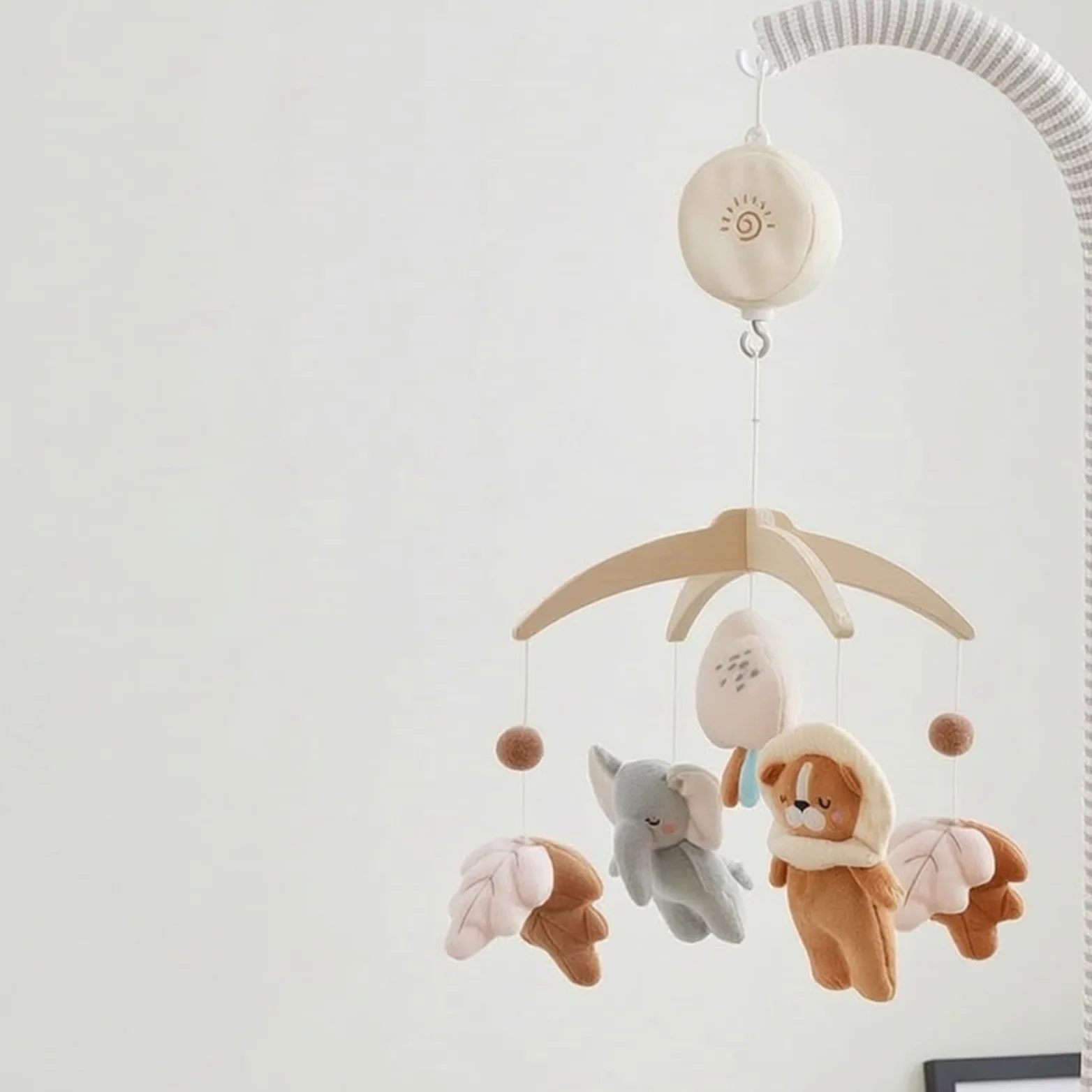 Amagogo Mobile Kinderbett Mobile Spieluhr Mobile Hängemobile Bettkarussell mit Gebogenem Tragearm Stabiler Schraubklemme Und, Kristallflausch-Elefant Mit Kunststoffhalterung Und Spieluhr-Set