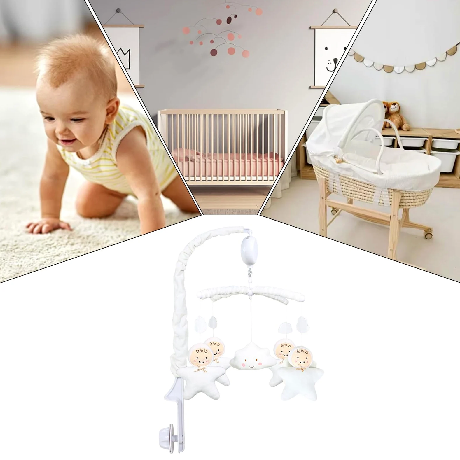 Babybett-Mobile | Drehbarer Plüsch-Kinderautositz | kontrastreiches bewegliches Tier-Kinderzimmer Dekoration für Kinder, Babyzimmer