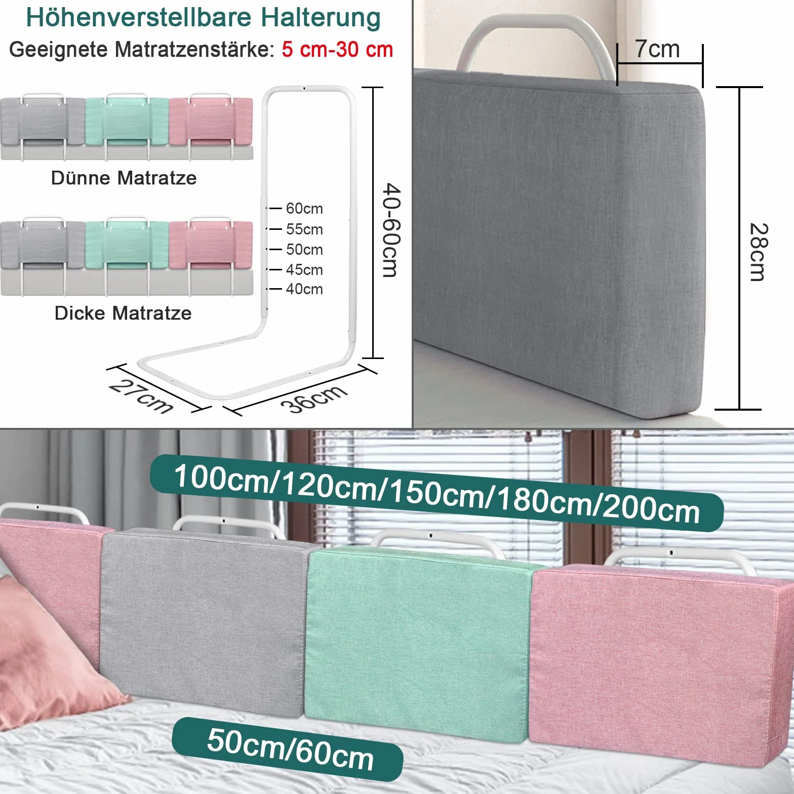 LZQ Kinderbettgitter Bettschutzgitter,Rausfallschutz Bett für Kinder 180cm,Höhenverstellbar Bettgitter für Kinderbetten,Elternbetten und Alle Matratzen Massivholzbetten(Grau)
