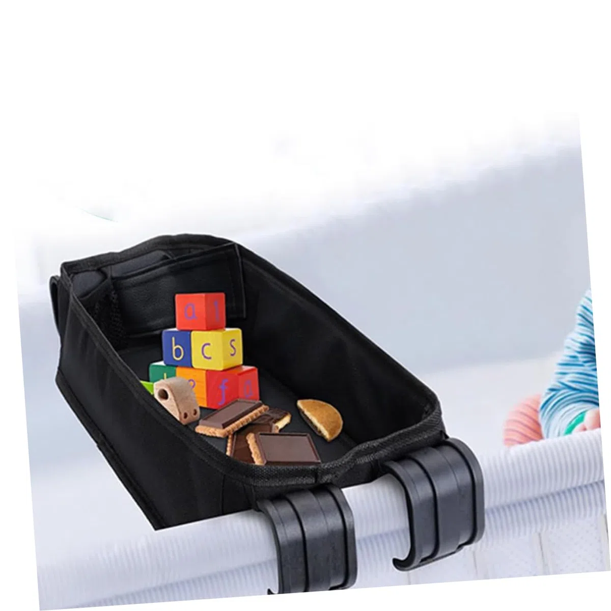 Kinderwagen Tablett mit Getränkehalter und Handyhalterung Universelles Snack Tray für Junge Mädchen und Kleinkinder Clip Zubehör für Kinderwagen Schwarz
