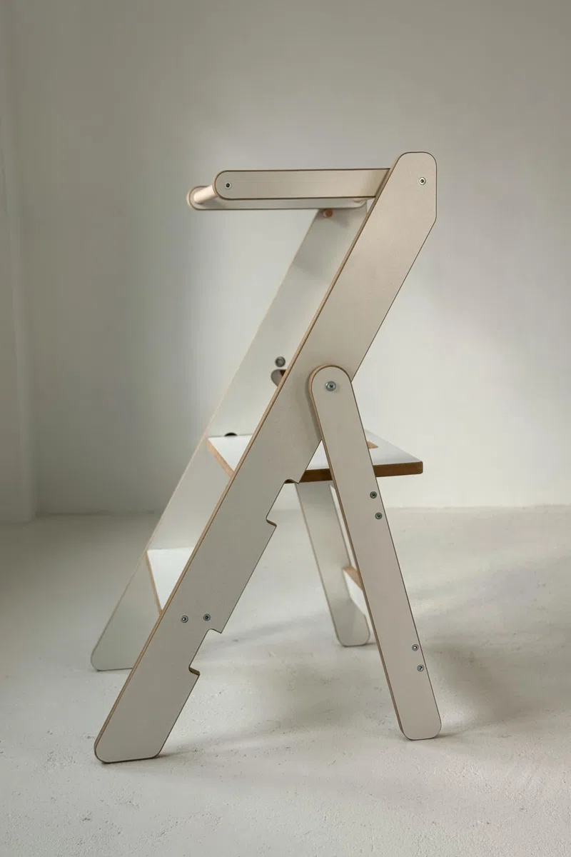 Lernturm Klappbar aus Holz, Lernturm faltbar, Küchenturm aus Holz, Klappbarer Küchenhelfer, Lerntower Montessori, Kleiner Lehrturm (Weiss)