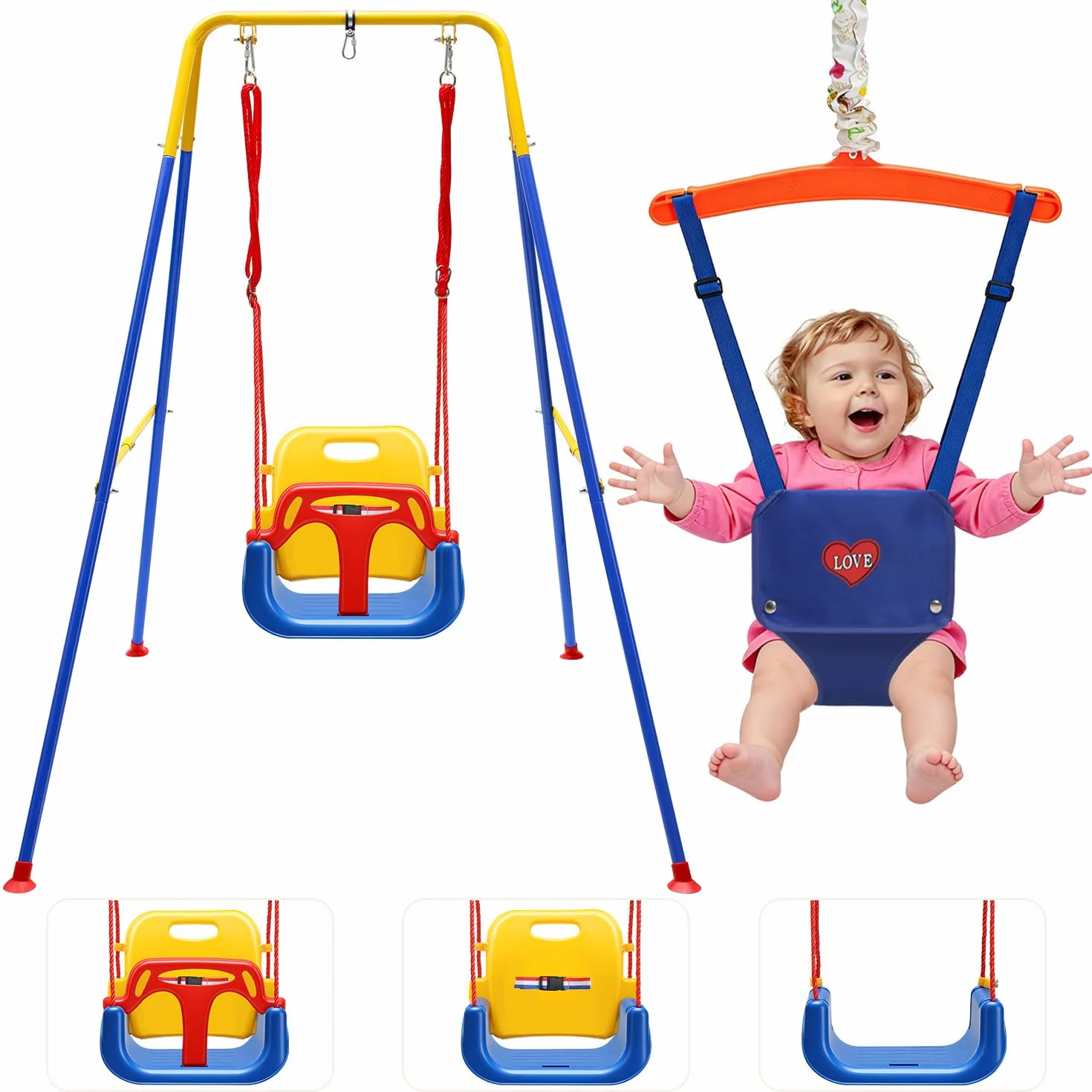 Babyschaukel & türhopser Baby 4-in-1 Set mit Gestell - Kinderschaukel, Baby Jumper mit Sicherheitsgurt, klappbar & 4 Sandsäcken - Für Drinnen & Draußen, einfach zu montieren
