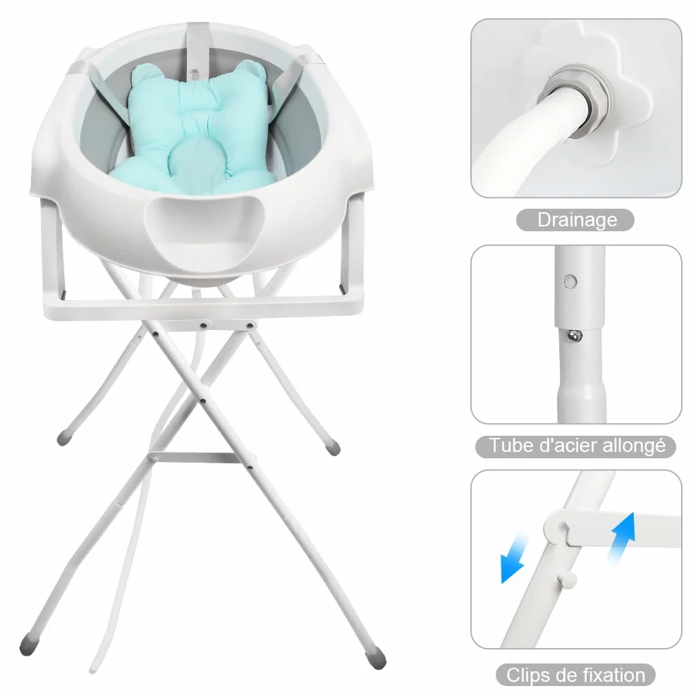 Homewell Tragbare Babybadewanne mit Ständer und Aufbewahrungsbox, tragbare Reisedusche, Kinderbadewanne geeignet für Neulinge, kein Bücken, 66 x 61 x 82 cm (Grau)
