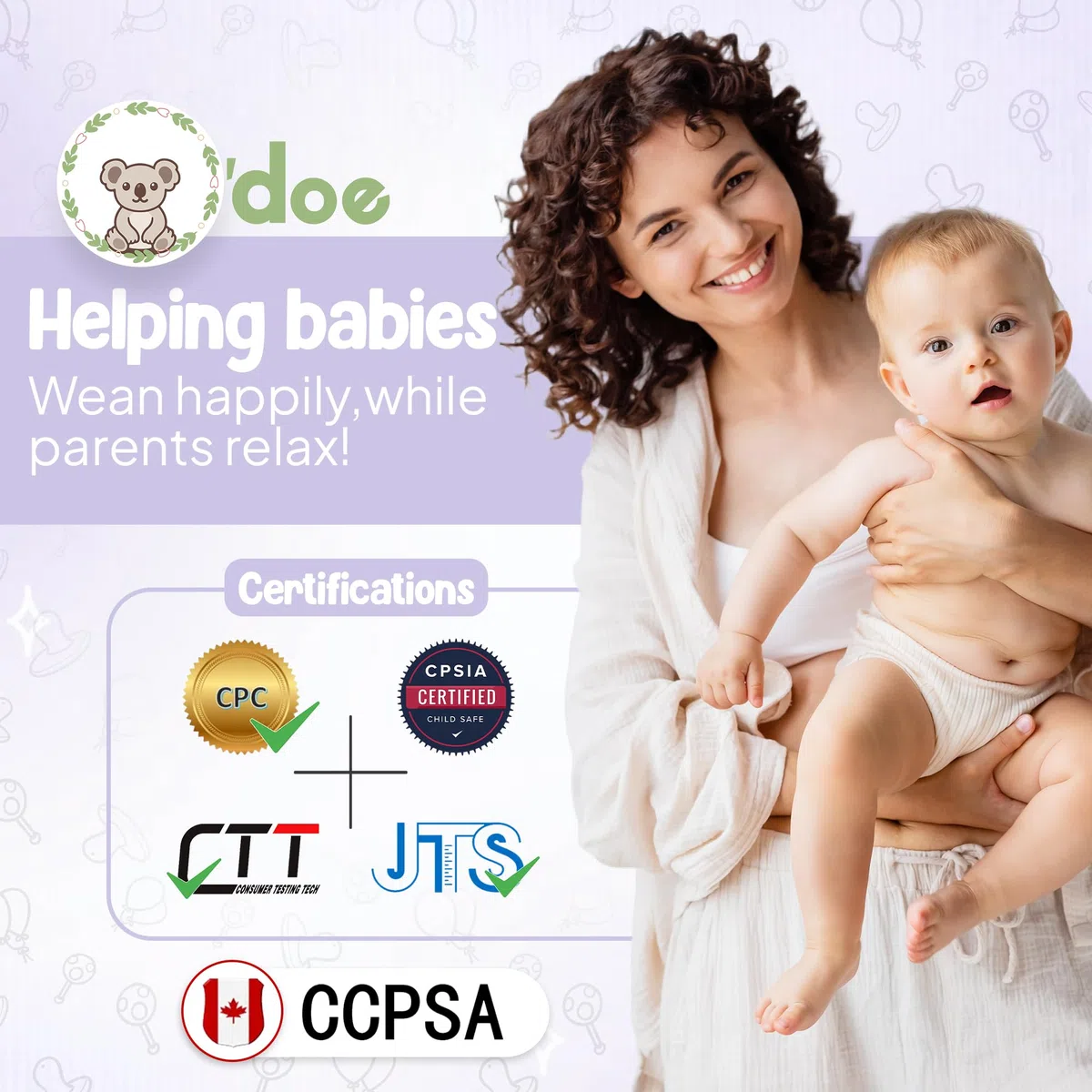 O'doe 17-teilig Baby LED-Entwöhnungszubehör für Kleinkinder, Babyfütterungsset | Saugnapf-Silikon-Babyschale, selbstverzehrende Utensilien mit Löffeln, Tassen, Lätzchen, Essteller-Set mit | Lila, V2