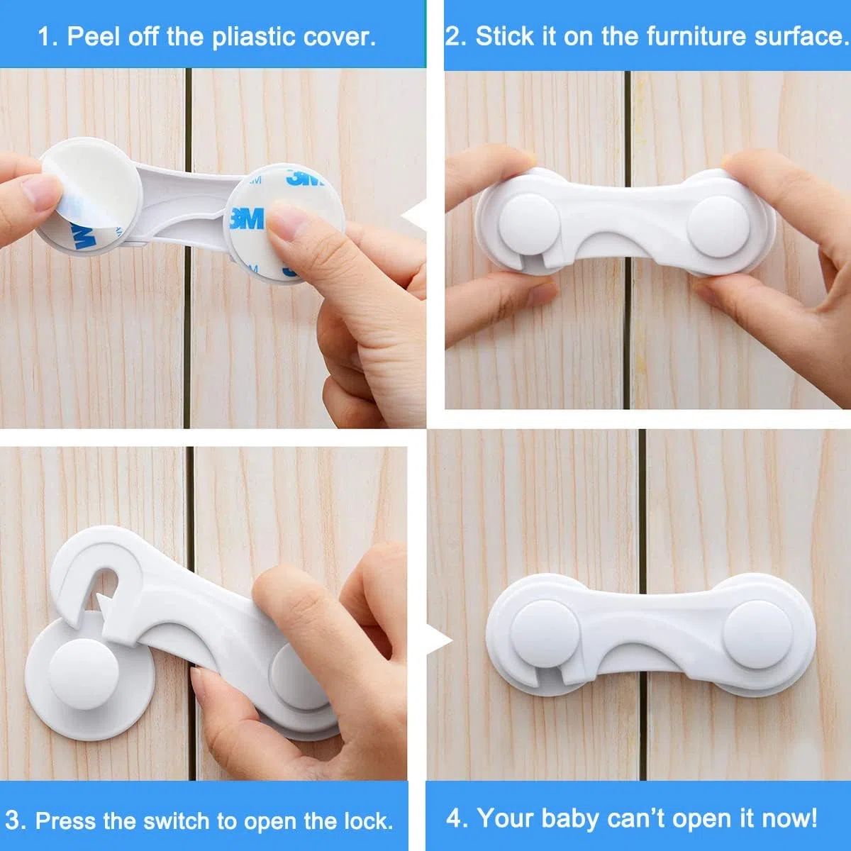 Cabinet Locks, Child Safety Locks 4 Pack, Baby Safety Cabinet Locks, Baby Proofing Cabinet Kitchen System with Strong Adhesive Tape