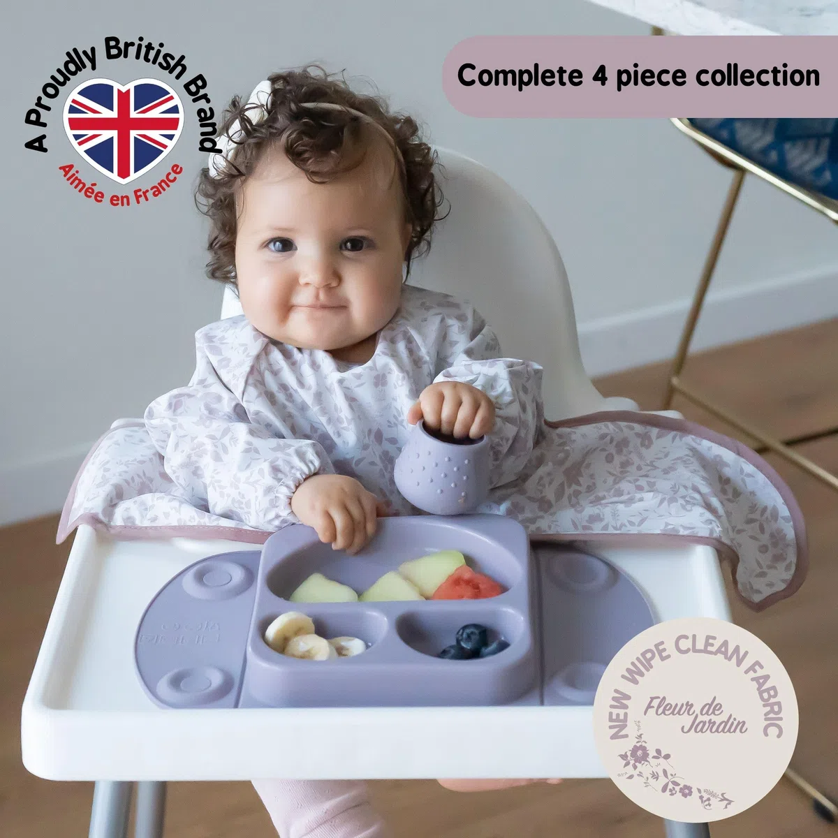 Tidy Tot EasyMat-Teller, Tasse Dinky Cup und Lätzchen Cover & Catch Bib mit Lunchbag – Gartenblume Rosa