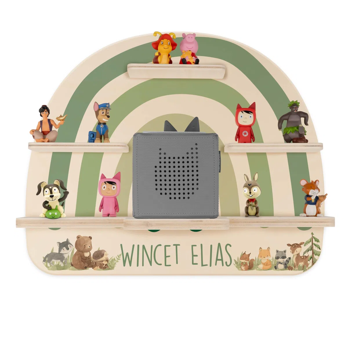 Kidsmood - Tonie Regal personalisiert mit Namen | Kinderzimmer Wandregal inkl. Metallplättchen für Tonie Figuren & Aussparung für Musikbox | Tonieregal für Mädchen & Jungen