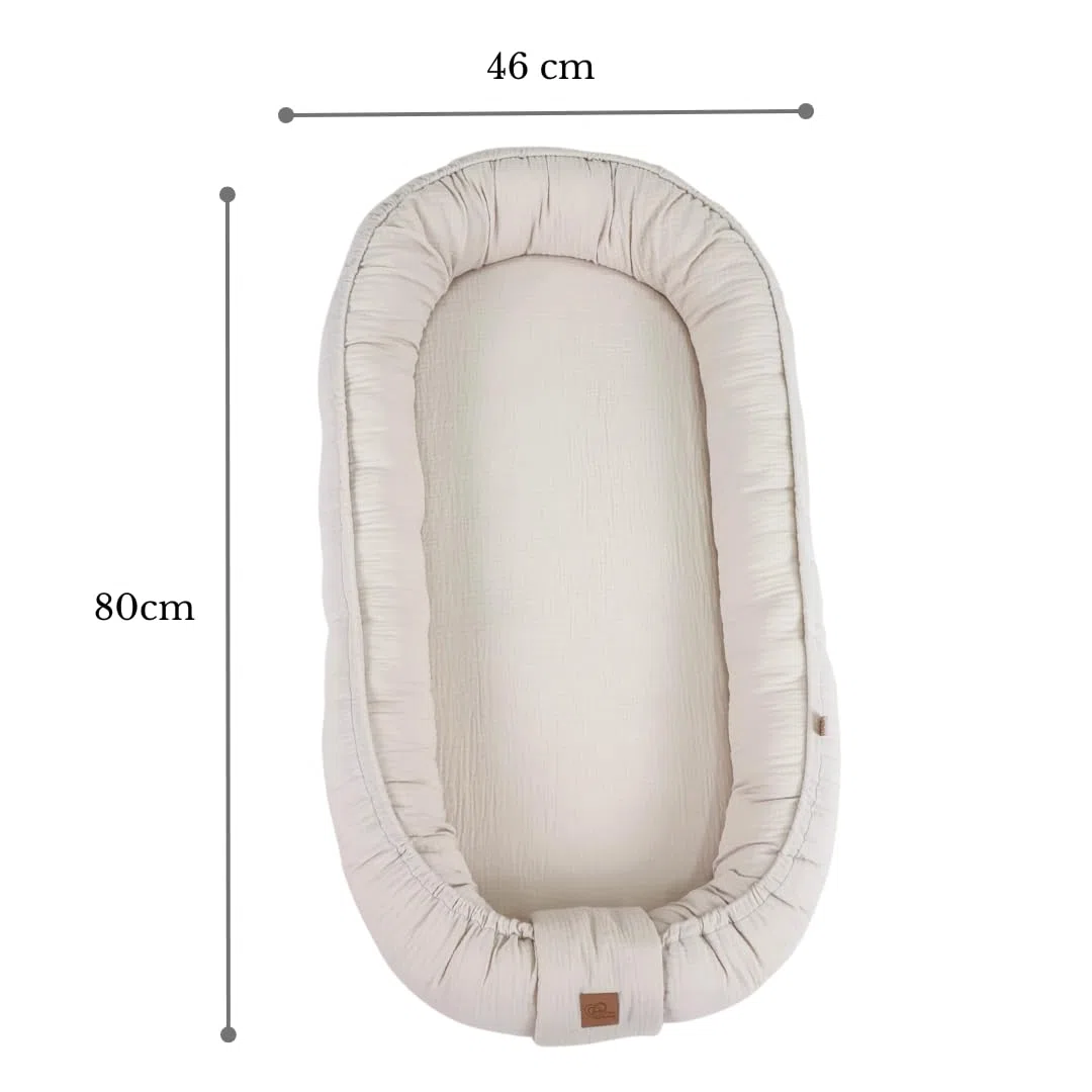 WIKLINOPOL Babynest, Nestchen für Neugeborene – Baby Nestchen 80x46 cm in Beige, Tragbares Nest aus Musselin - Baby Nest für Neugeborene mit herausnehmbarer Matratze