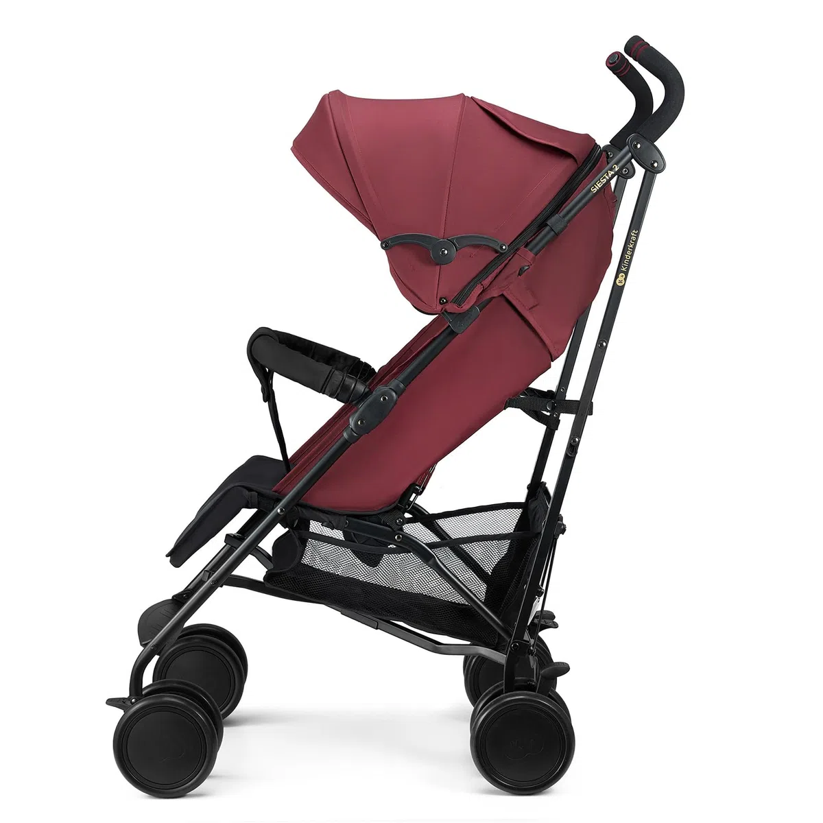 Kinderkraft Buggy SIESTA 2 bis 22 kg, nur 7,9 kg, zusammenklappbar, Liegeposition, verstellbare Fußstütze, Verdeck mit Mesh und Peekaboo, 5-Punkt-Gurt, kompakt, Rot