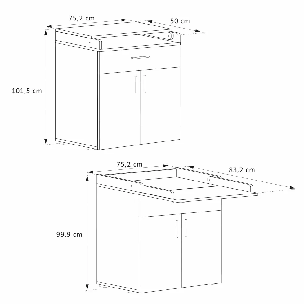 Vicco Wickelkommode Lena, Weiß, 75.2 x 101.5 cm, umbaubar zur normalen Kommode nach der Wickelzeit