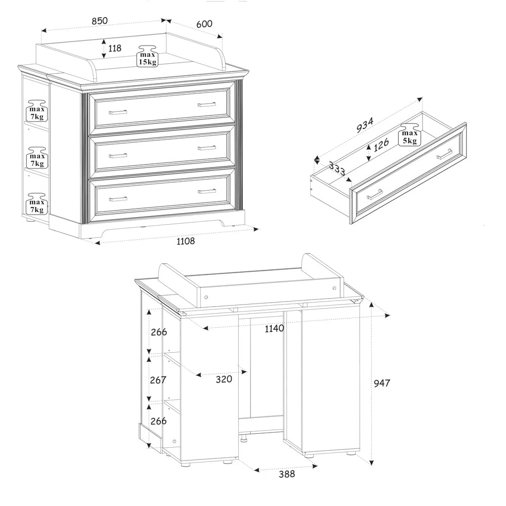 Lomadox Babyzimmer Babygitterbett mit Wickelkommode umbaubar zu Kommode, Landhausstil, Pine weiß mit Eiche