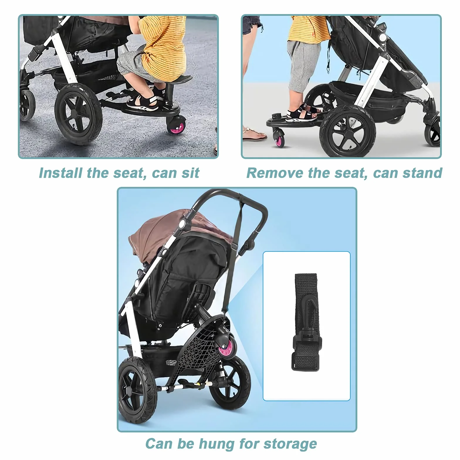Vihir Buggy Board Trittbrett Mitfahrbrett Passend für Baby Jogger Travel Pram Kinderwagen für 2-6 Jahre alte Kinder, Mit Einer Maximalen Belastung von 25Kg
