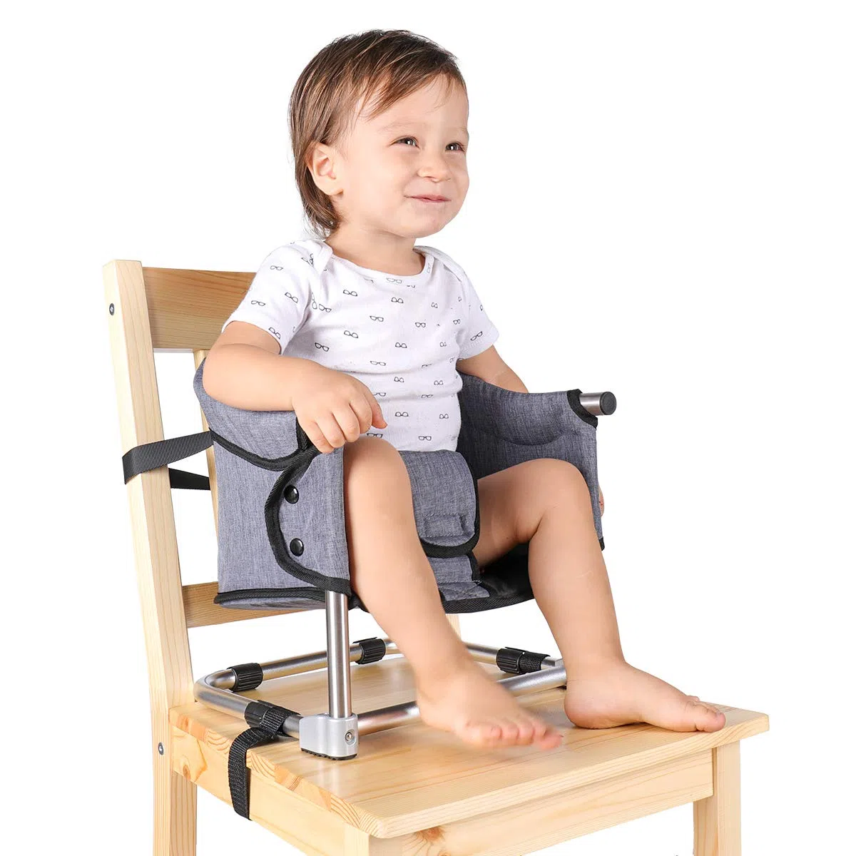 Toogel Sitzerhöhung Stuhl, Boostersitz Baby, Tragbarer Baby Hochstuhl Faltbar Kindersitz für Kinder 6-36 Monaten mit Sicherheitsgurt, 3 Höhen, Transporttasche für Zuhause und Unterwegs (Grau)