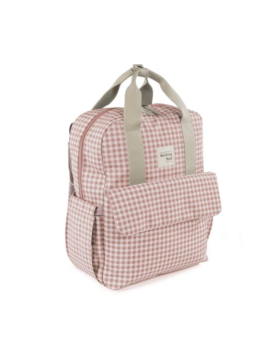 Walking Mum. I Love Vichy Wickeltasche für Kinderwagen, vielseitiges Design mit kurzen Griffen und Schultergurten, Rosa, Maße 37 x 28 x 12 cm.