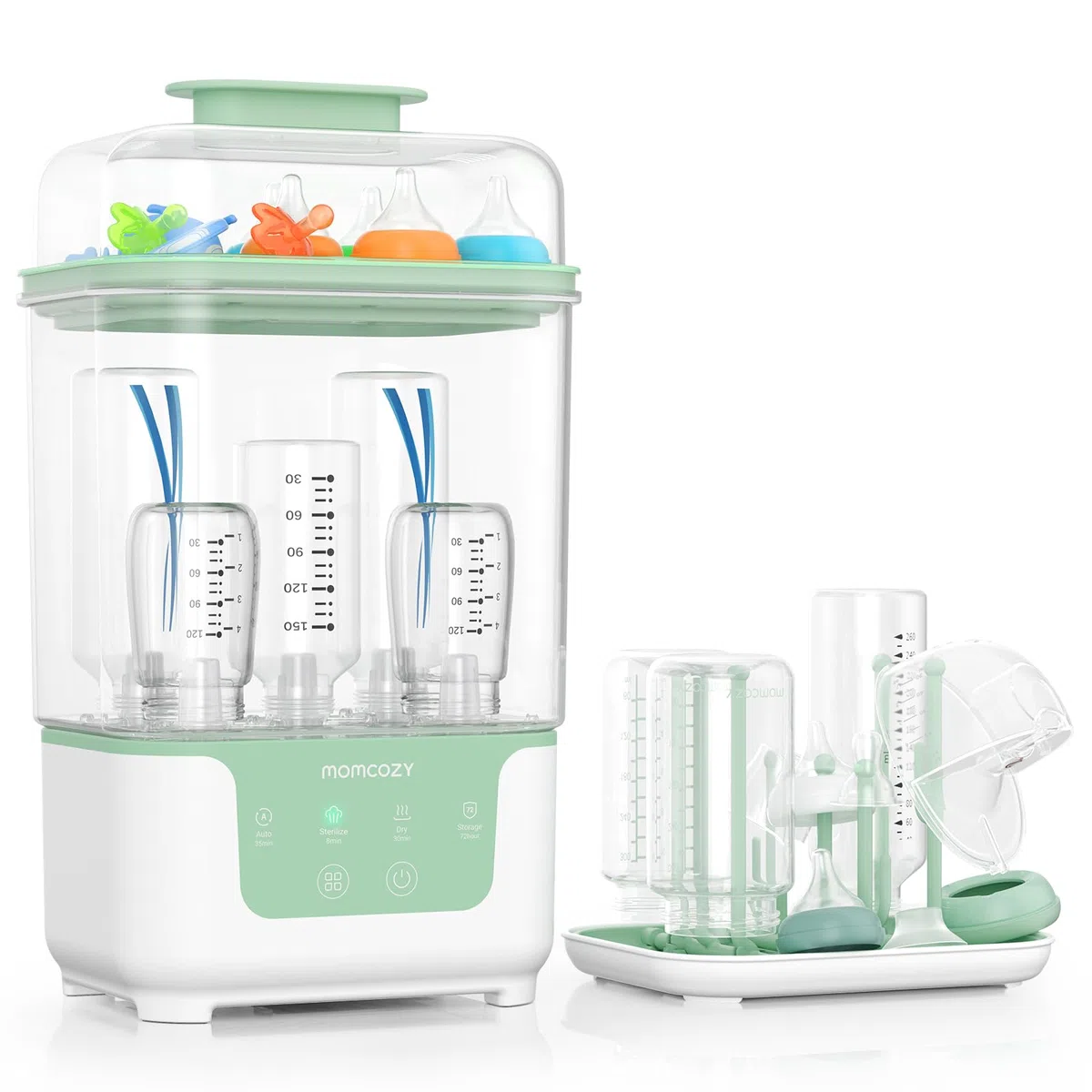 Momcozy Dampfsterilisator und Trockner für Babyflaschen | 4-in-1 kompakte Flaschensterilisator mit Trocknerfunktion | 6 Flaschen, 8 Min Schnellsterilisation, BPA-frei | Für Milchpumpe Zubehör