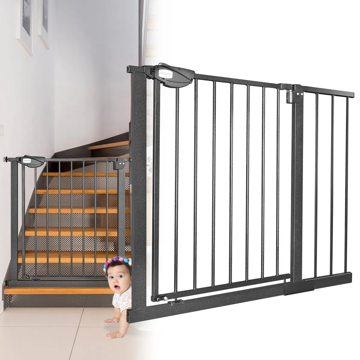Treppenschutzgitter ohne Bohren 95-105 cm Türschutzgitter für Kinder und Haustiere Schwarz