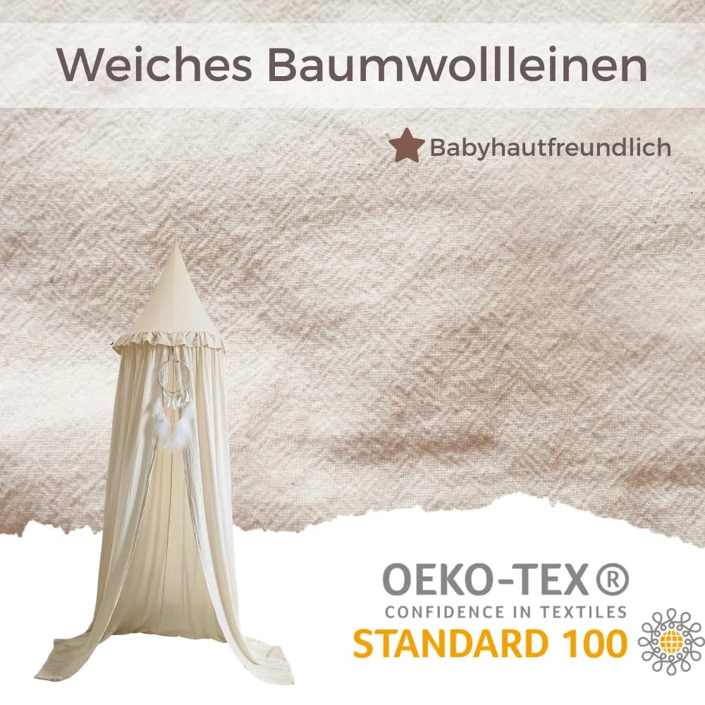 Wonder Space Kinderbetthimmel mit Rüschen, Pastell Neutrale Farbe für Jungen & Mädchen, Hängender Vorhang Moskitonetz für Kinderzimmer Babybett Kleinkinderbett Leseecke Dekoration (Cremefarben)