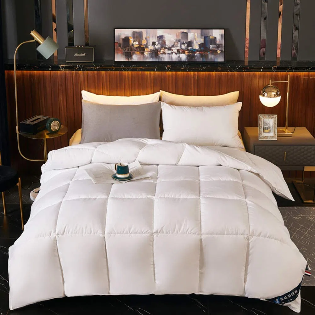 Winterbettdecke King Size Weiße Gänsedaunenbettdecke, Sommer Extra Leichte Dünne Gänsedaunenfeder Steppdecke mit Bezug aus 100% Baumwolle, 6 Schmusedecken (Weiß 200 * 230cm 4kg)
