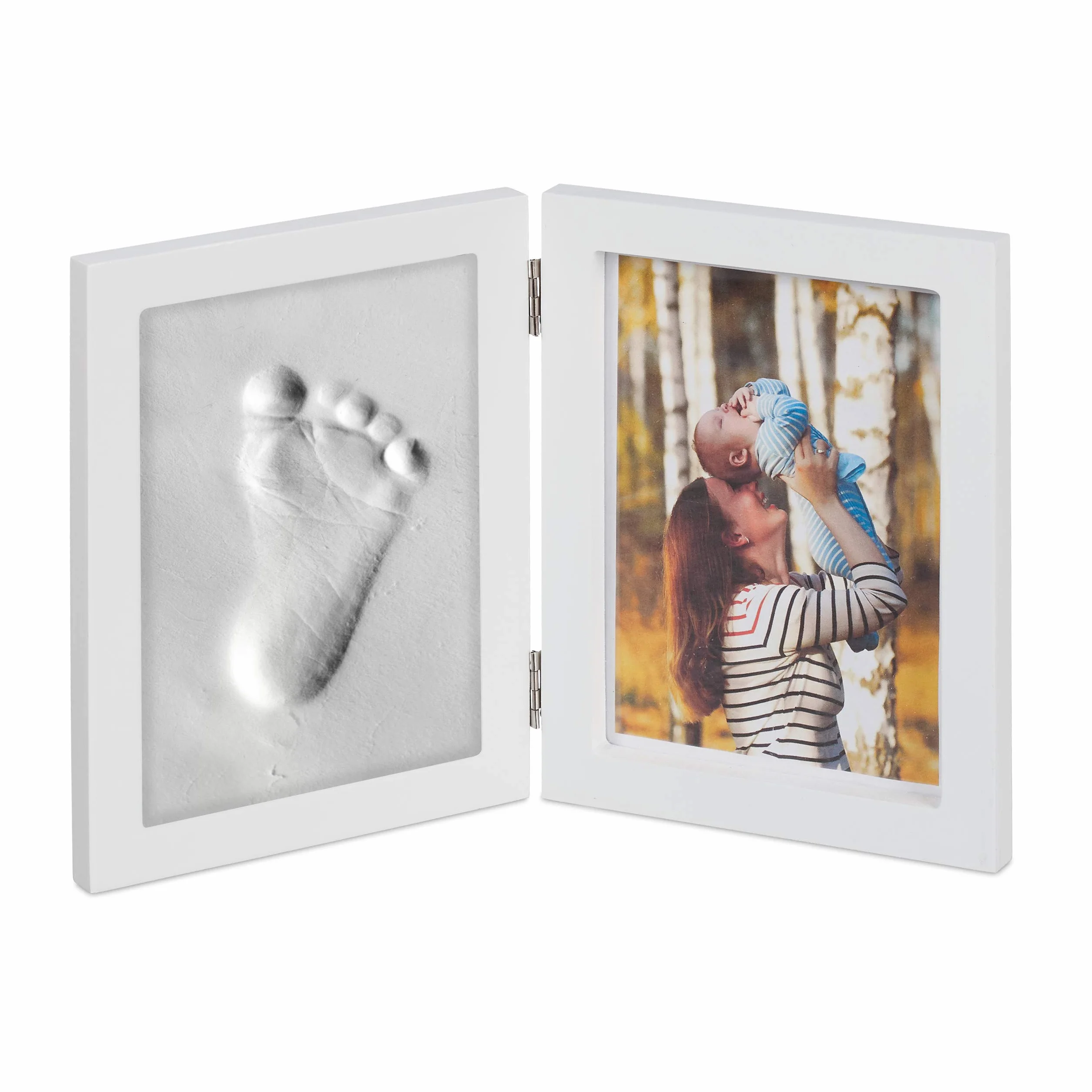 Relaxdays Babybilderrahmen mit Gipsabdruck, Set für Handabdruck oder Fußabdruck, DIY Babyabdruck mit Rahmen, weiß