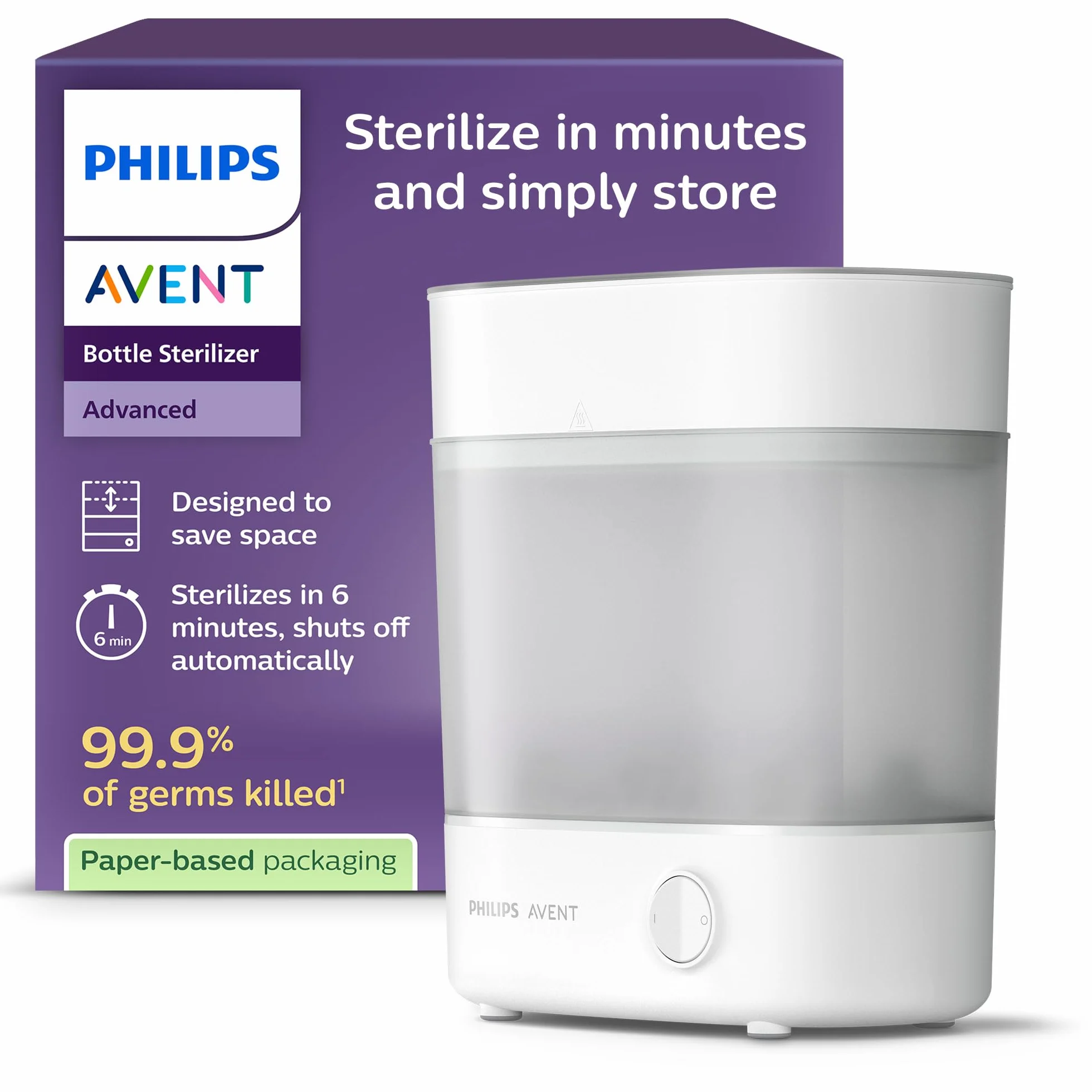 Philips Avent Sterilisator-Geschenkset SCF291/00 Elektrischer Dampfsterilisator mit Flasche und Saugerbürste