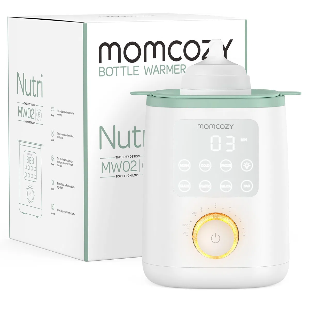 Momcozy Flaschenwärmer Baby | präziser Temperaturkontrolle & Nachtlicht | 9-in-1 Faschenwärmer | Schnellaufheizung, automatische Abschaltung | Flaschenkompatibilität für Weithalsflaschen & Babykost