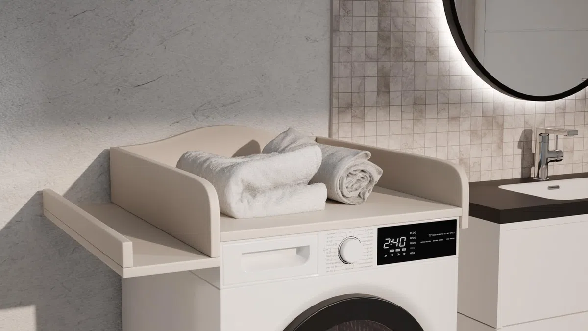 Wickelaufsatz für Waschmaschine – Wickelauflage 60x70 cm – Laminierte Holzplatte – Kaschmir – 82x72x10 cm – Sicherer & Platzsparender Wickeltischaufsatz