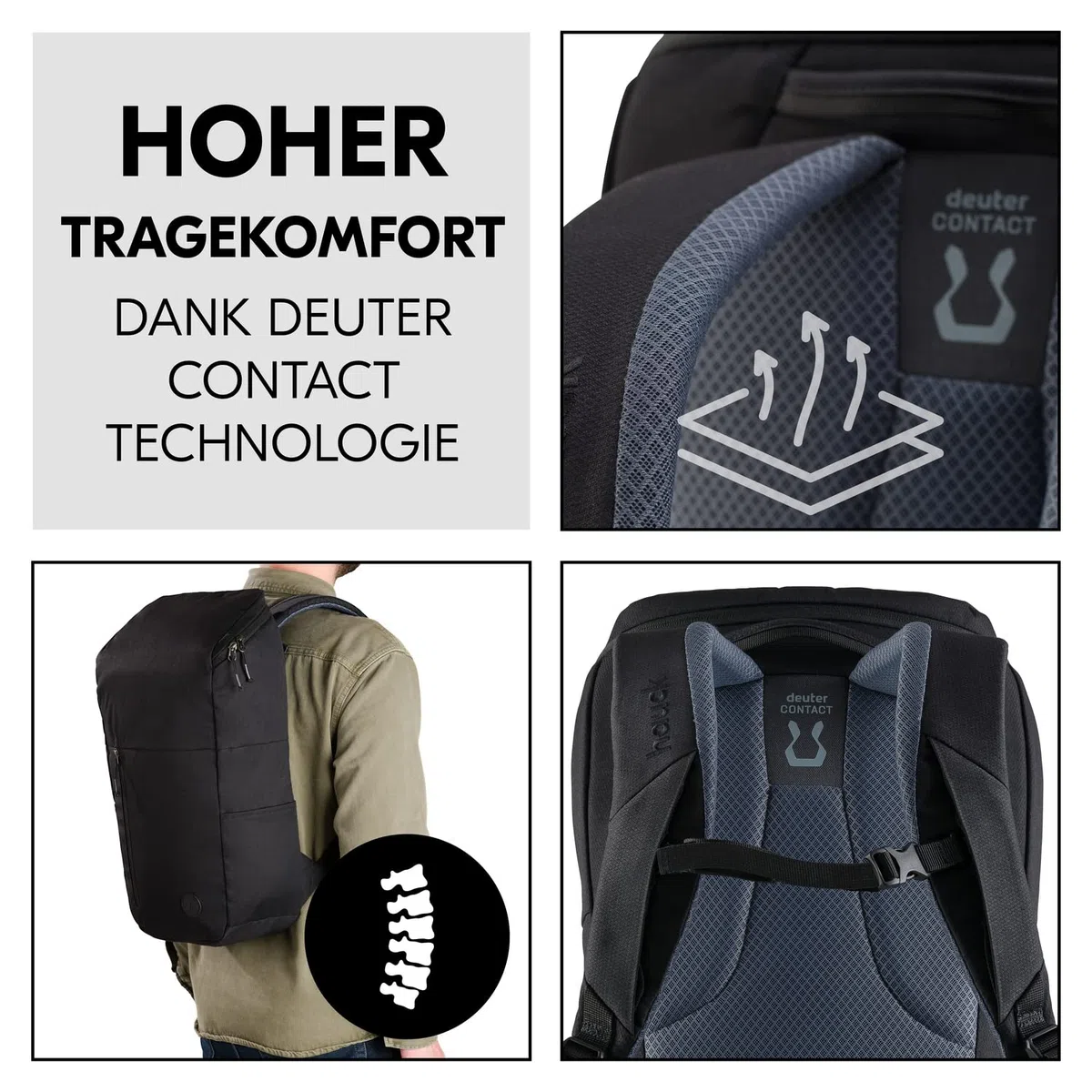 hauck Pack N Walk, Schwarz - Wickelrucksack und Wickeltasche 22 Liter mit Innentaschen, Außenfächern, Verstellbare Gurte und Brustgurt - Rucksack für Damen und Herren