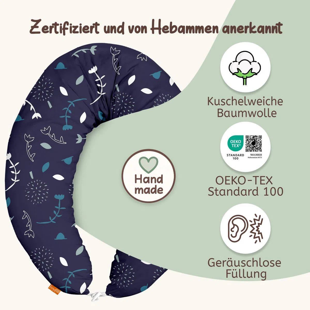joyfill Stillkissen I Von Hebammen Getestet I XXL Schwangerschaftskissen & Seitenschläferkissen I Lagerungskissen Baby & Schlafkissen für Schwangere I Flüsterleise Füllung