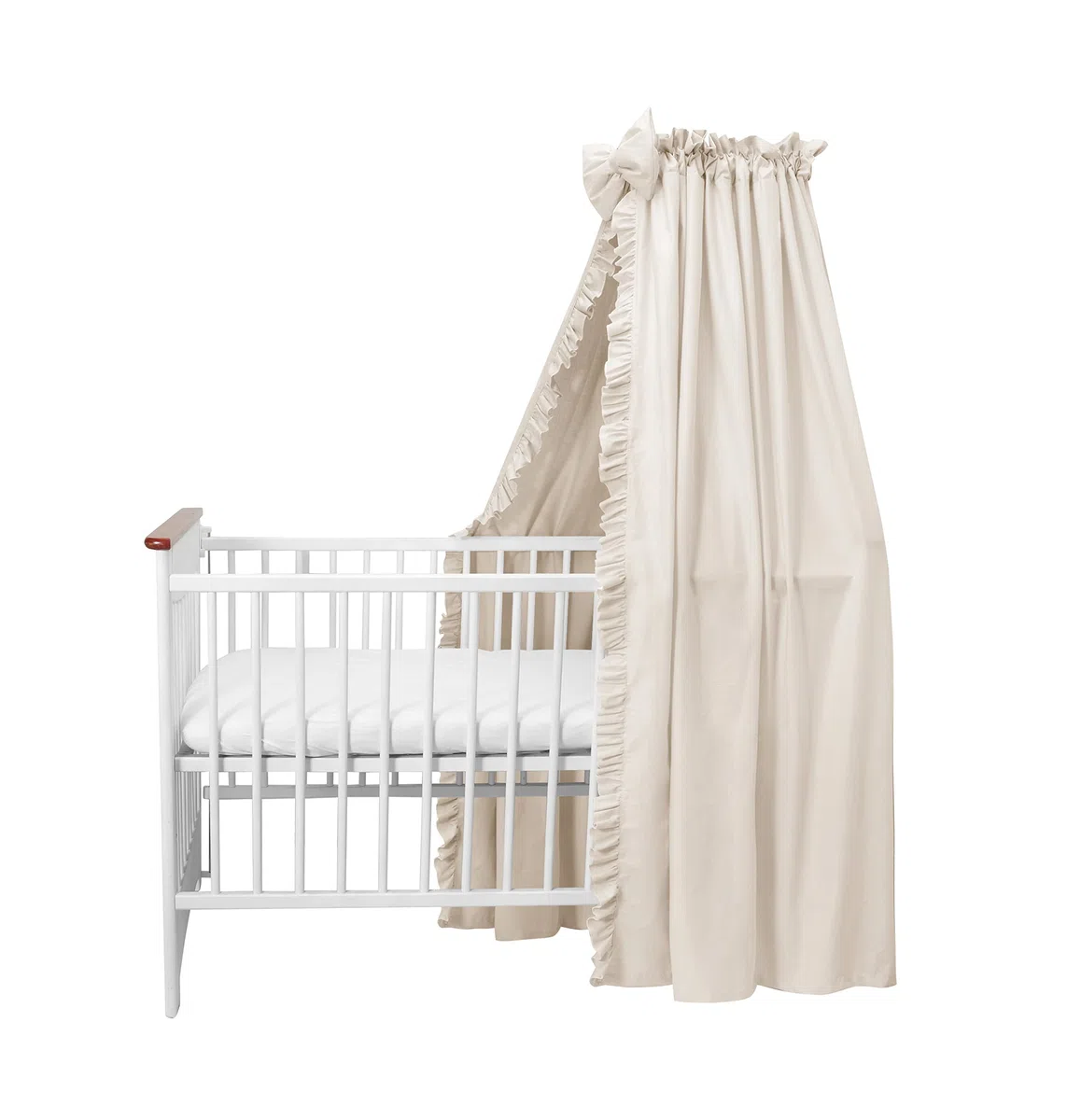 balbina Baldachin 100% Baumwolle, Deko-Set für Kinderbett, Betthimmel mit Rüsche & Schleife, Moskitonetz für Babyzimmer, Undurchsichtiger Bettvorhang ohne Himmelstange, 240 x 165 cm, Hellbeige