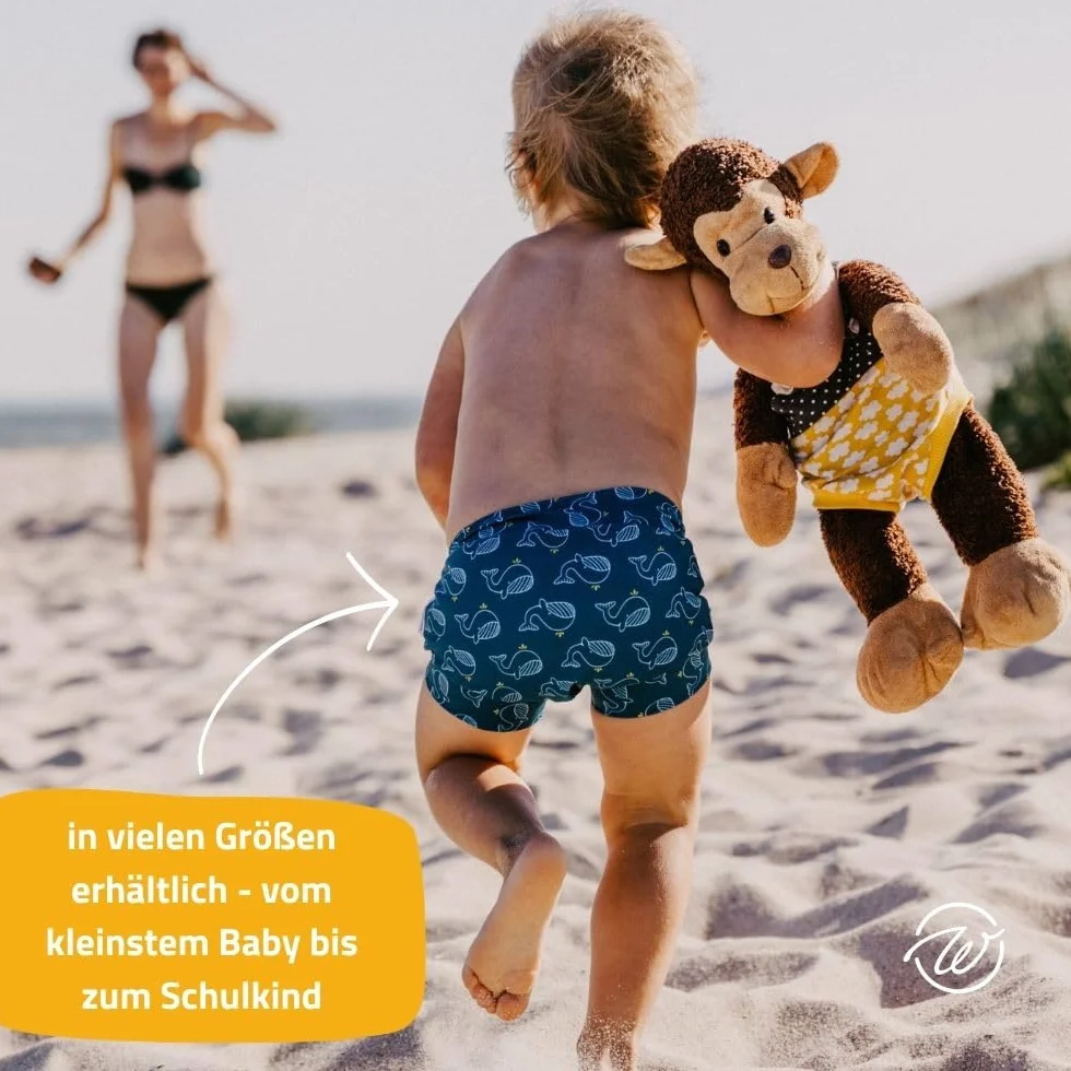 waschbare und wiederverwendbare Schwimmwindel, Badewindel - Made in Germany (Wale, S)