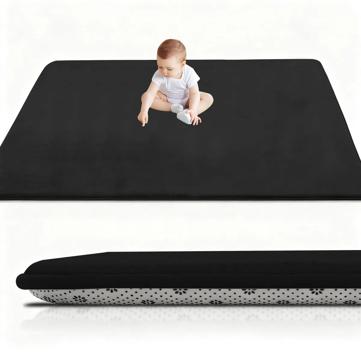 Baby Krabbelmatte 2cm Große Spielmatte mit Schaumfüllung Rutschfester Unterseite Teppich für Kinderzimmer und Laufgitter Spielmatte Faltbar, Babymatte Krabbelmatte 120 x 120 cm Pures Schwarz