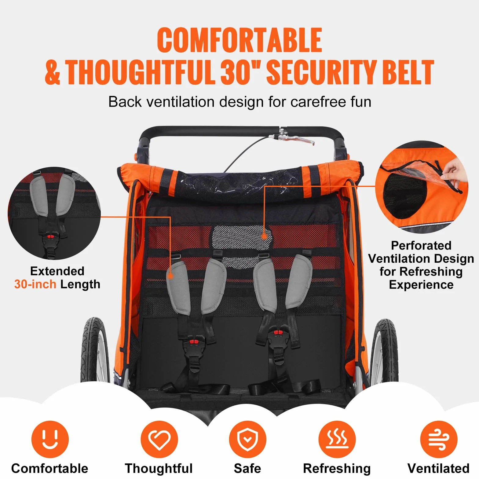 VEVOR Fahrradanhänger, Kinderfahrradanhänger Doppelsitz, 2-in-1- Kinder Anhänger Buggy, umbaubar in Kinderwagen, Faltbarer Kinderfahrradanhänger zum Ziehen von Fahrradkupplung