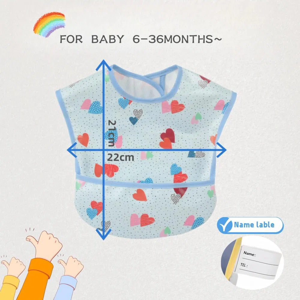 Wasserdichtes Lätzchen für 6-48 Monate Boys & Girls - Kurzarm Schürze mit Eingebauter Tasche