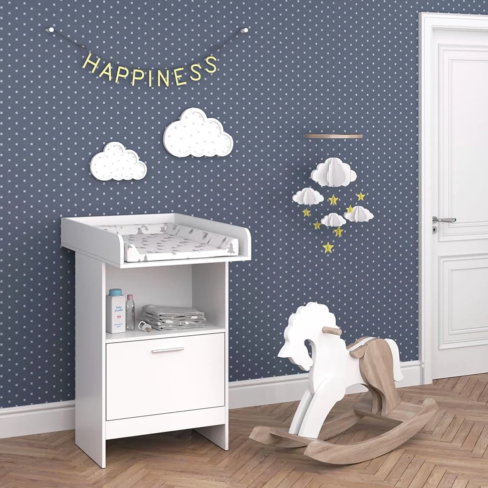 Vicco Wickelkommode Leo, Weiß, 60 x 103 cm | mit Schublade, mit offenem Regal für schnellen Zugriff auf Pflegeutensilien