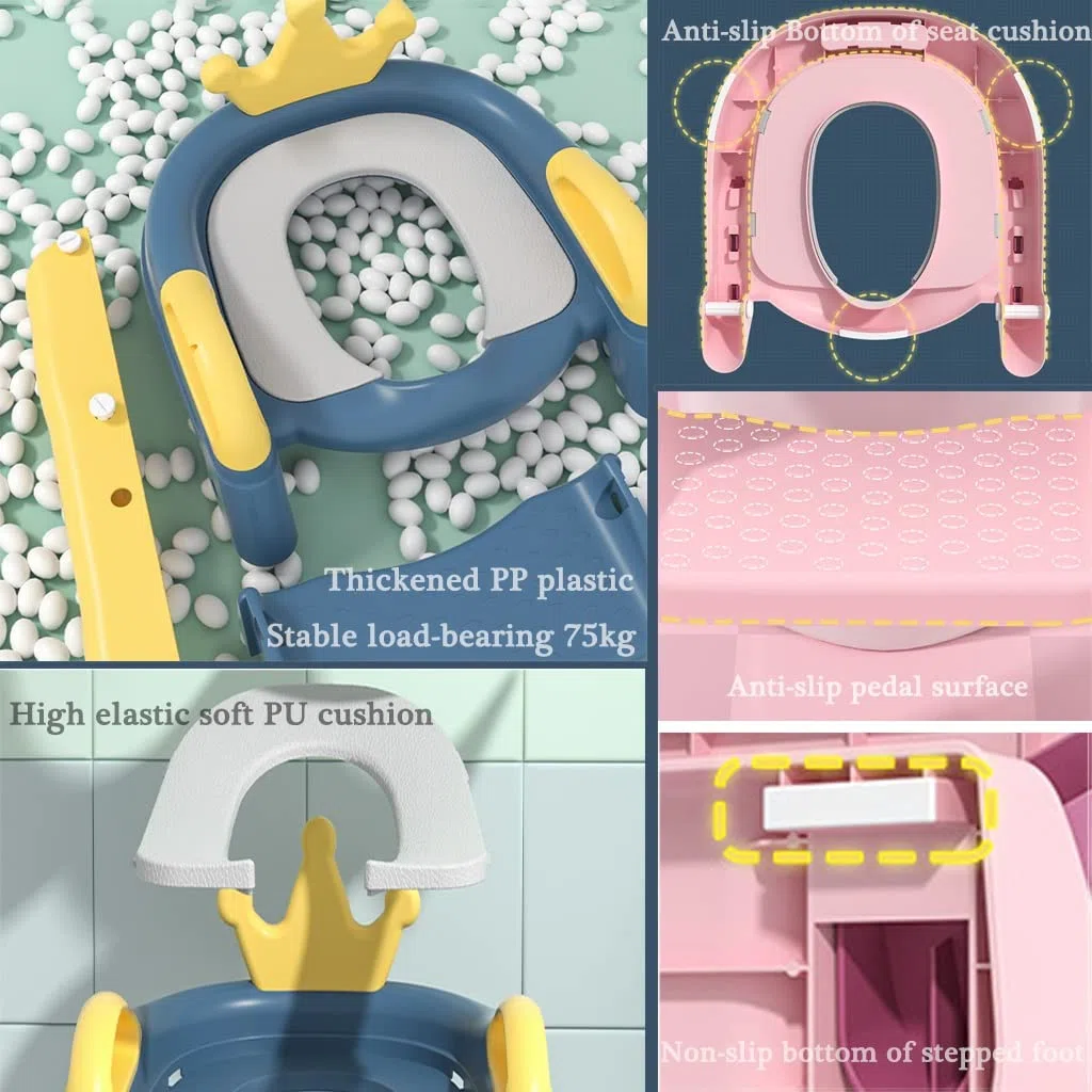Wc Trainer Mit Treppe Süße Krone Toilettentrainer Mit Treppe Mit Rückenlehne, Verstellbares Falten Toiletten-Trainer Für Mädchen Und Jungen, Belastbarkeit 75kg