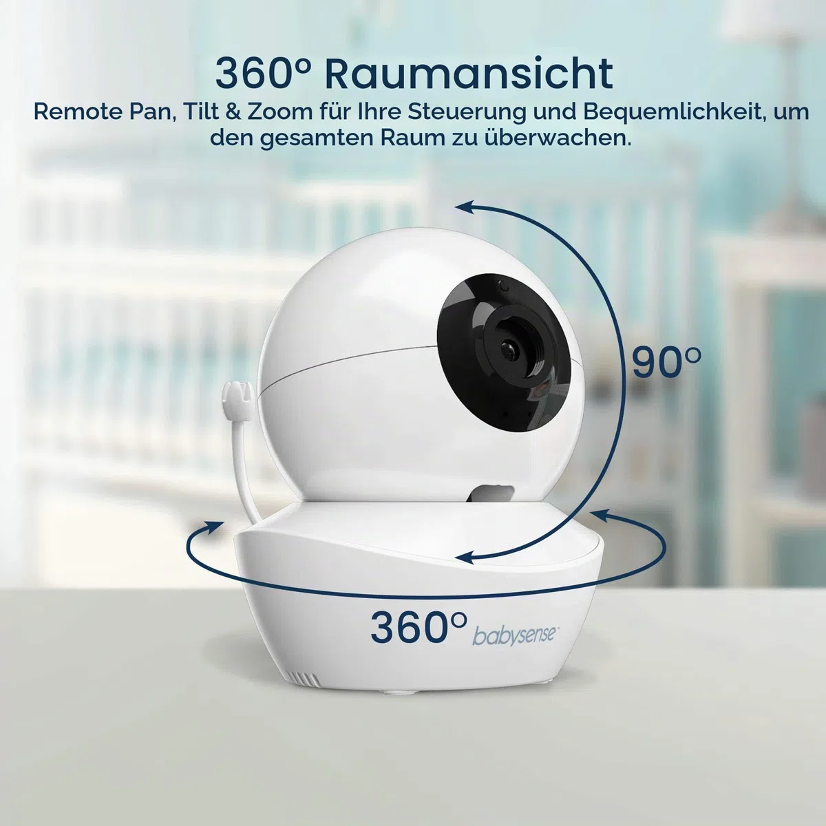 Add on Camera for Babysense Video Baby Monitor HD S2, Remote Pan Tilt Zoom, Two-Way Talk-Back Audio, Long Range, Night Vision, Night Light, Lullabies, Temperature Monitoring