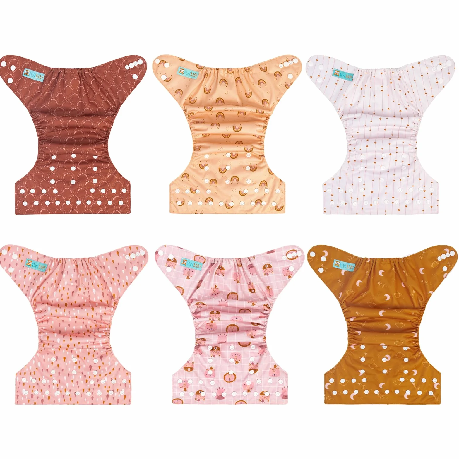 ALVABABY-Stoffwindeln Baby, Stoffwindeln Wiederverwendbar, Waschbar, 6 Windeln + 12 Stoffwindel Einlagen 6DM104-DE
