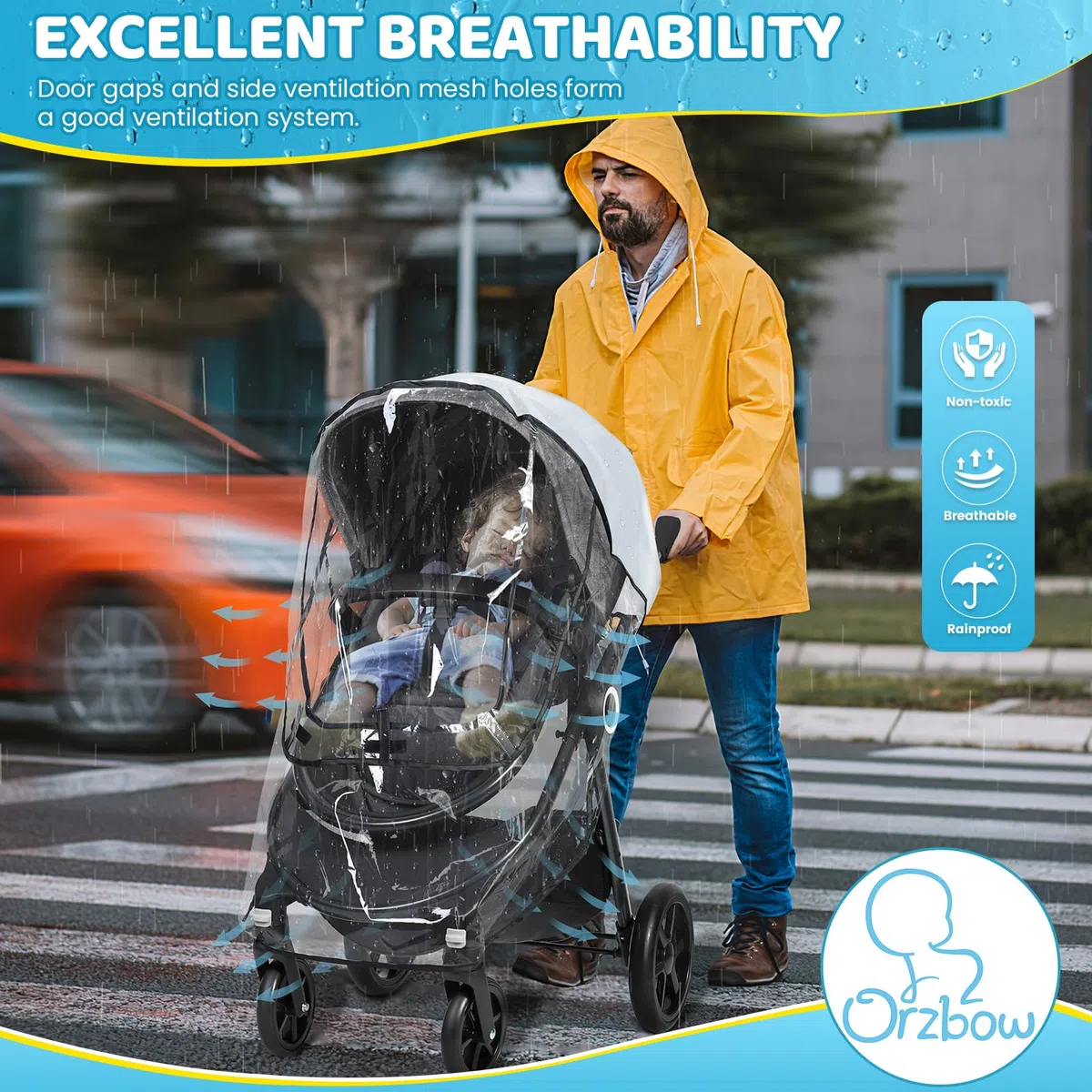 Universeller transparenter Kinderwagen-Regenschutz, kein Reißverschluss, wasserdichte Kinderwagen-Abdeckung, lebensmittelechtes EVA und mattiertes PVC, Baby-Reise-Wetterschutz, atmungsaktiver