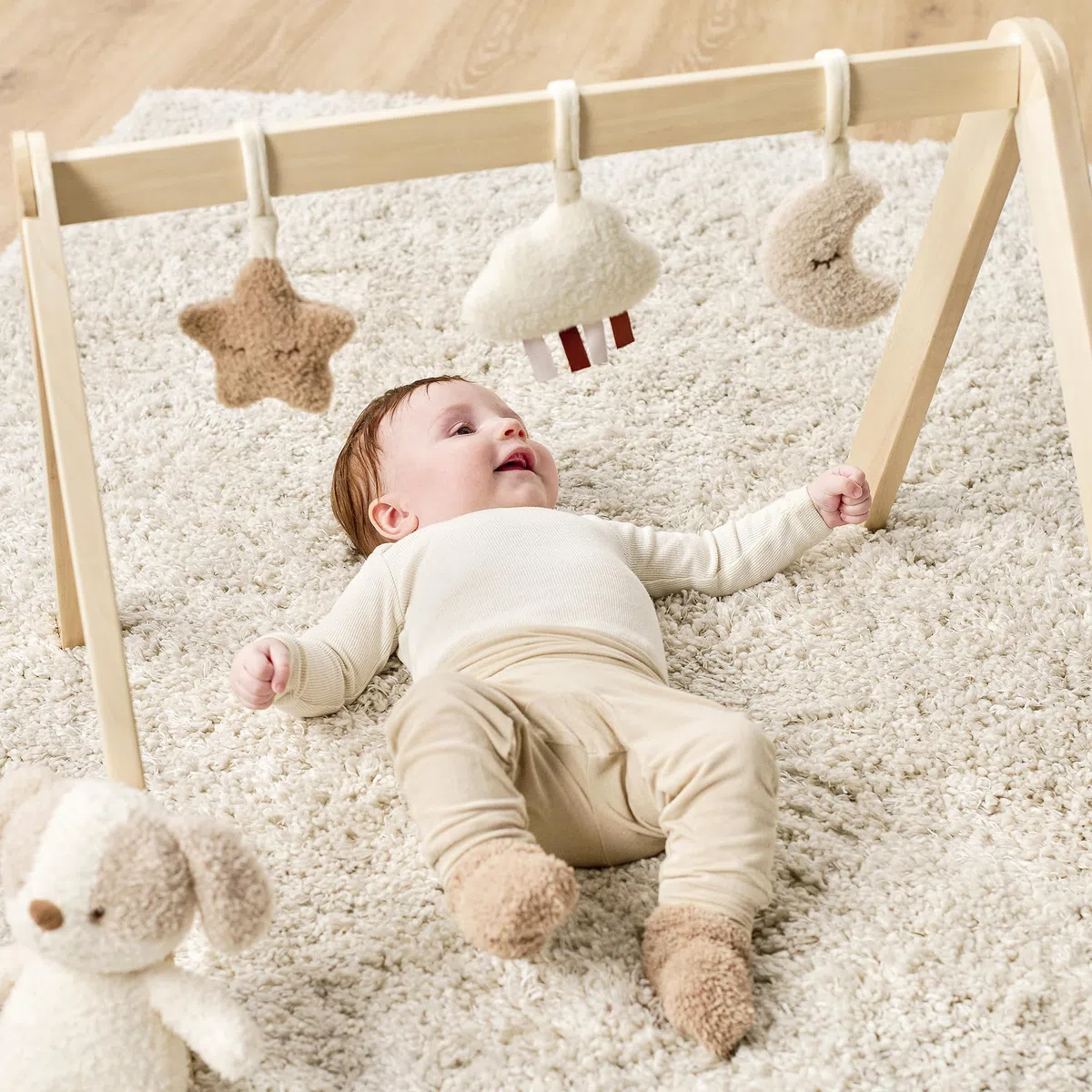 Nattou Holzbogen, Stern, Wolke und Mond, Mit Spielzeug und zahlreichen Aktivitäten, Holz/Polyester, Teddy, Beige
