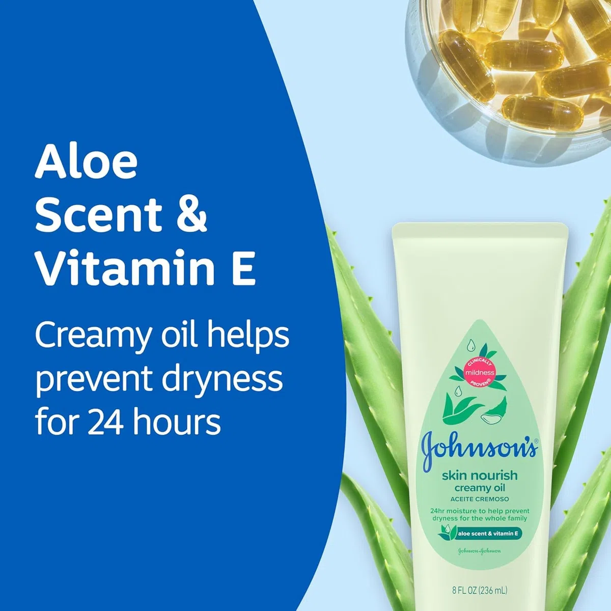 Johnsons Baby Creamy Oil, Aloe Vera & Vitamin E 8 oz (236 ml)(pack of 2)