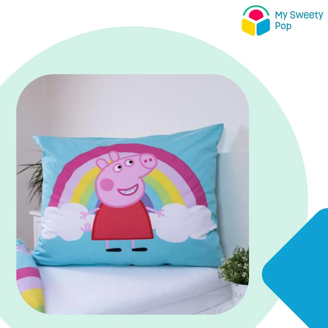 My sweety pop Baby-Bettwäsche Peppa Pig – 2-teilig – Kinder – Bettbezug – wendbar – 140 x 200 cm – Kissenbezug – 70 x 90 cm Bettwäsche – 100 % Baumwolle